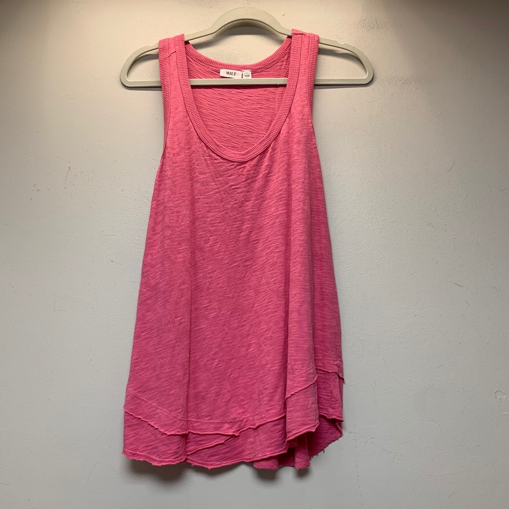 Wilt Tank Top Women Large Pink Excellent Layered Raw Hem Slub Cotton W035282